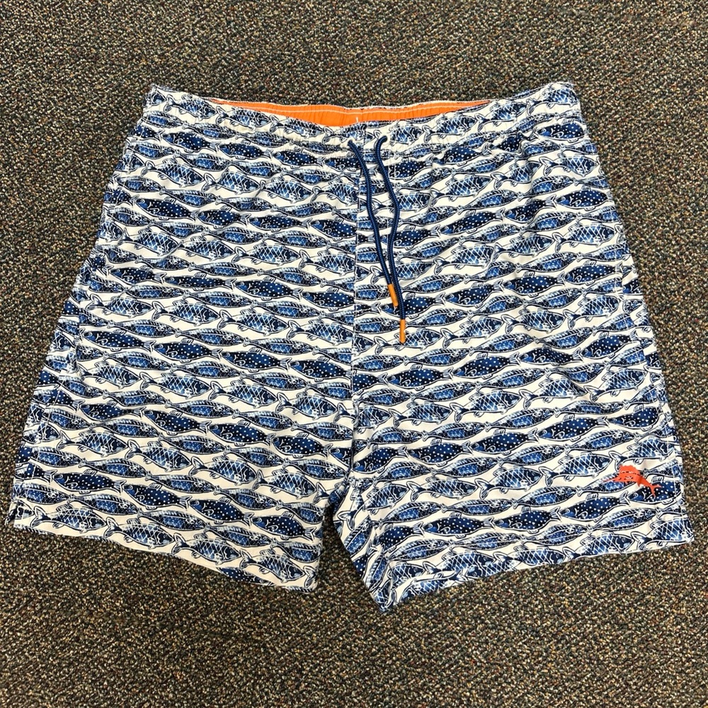 Tommy Bahama Fish Print Lined Swim Trunks Shorts Men's Size L